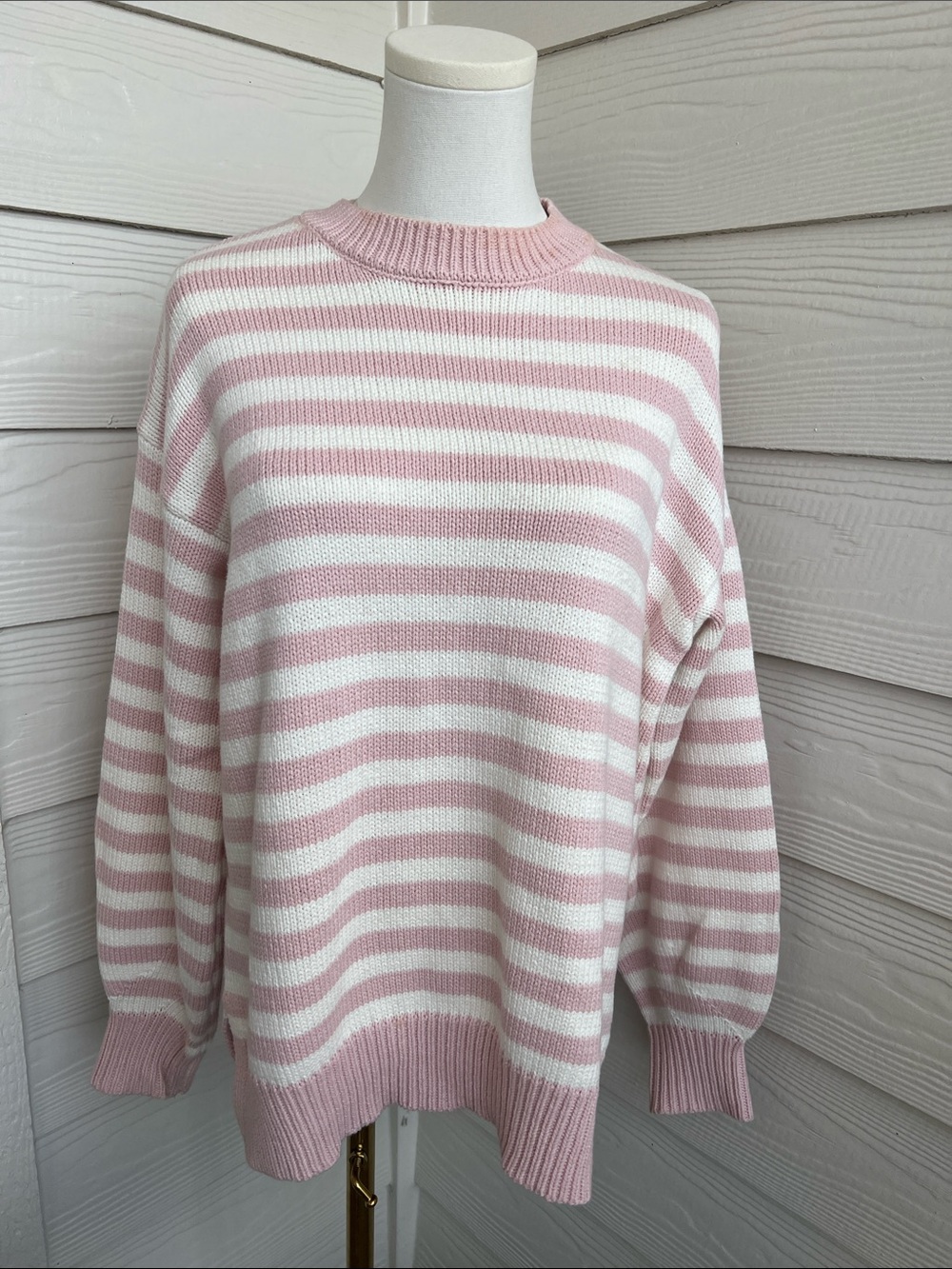 Jessica Simpson Pink and White Striped Crewneck Sweater